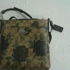 Coach camo rose leather crossbody handbag
